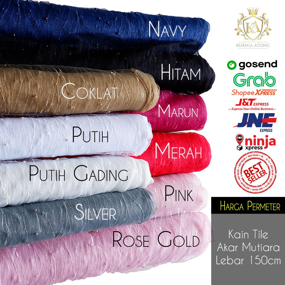 Kain Tile Akar Mutiara Gliter Brukat Meteran bahan gamis kebaya mewah