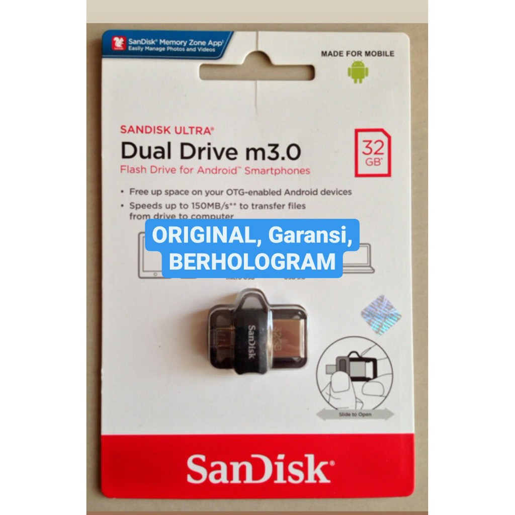 Jual SanDisk m3.0 Ultra Dual USB Drive OTG 32GB USB 3.0 GARANSI RESMI