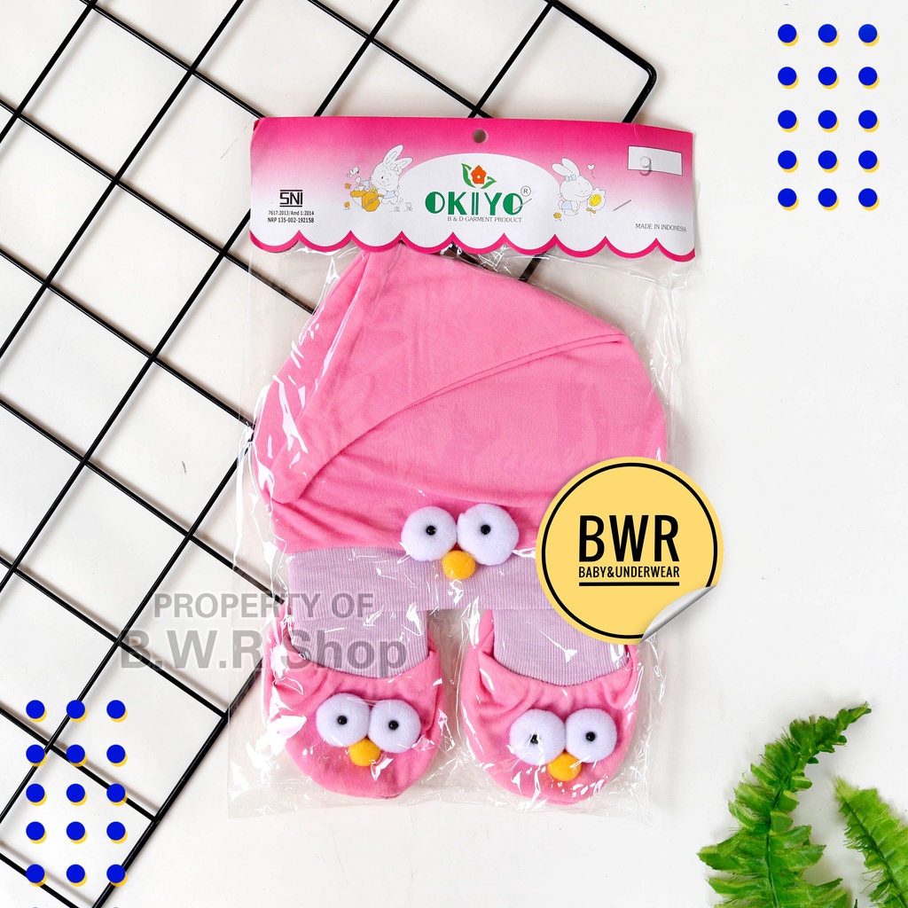 Topi Set Okiyo Mata / Topi Bayi Newborn Kuncup Karakter / Topi Set Sepatu Bayi 02 - Bwr IX