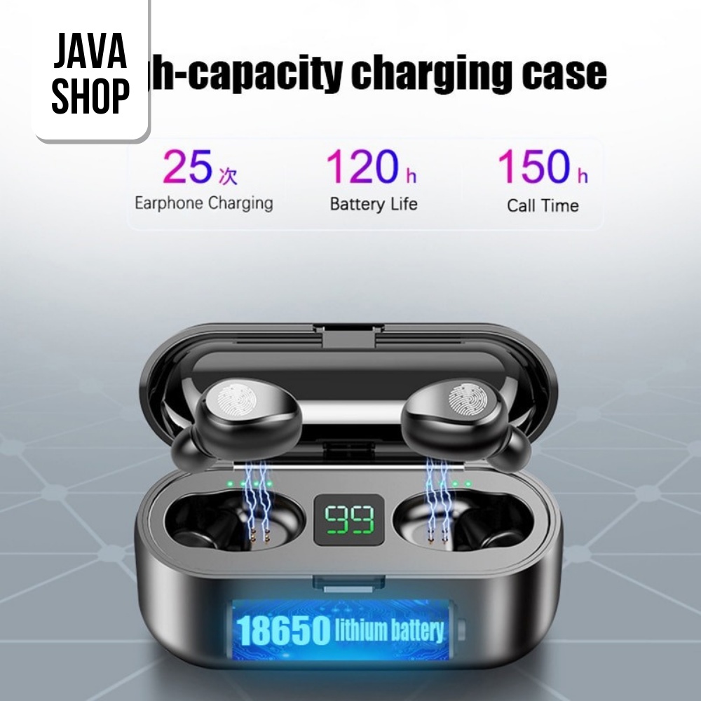 JAVASHOP Headset TWS F9 Bluetooth Earphone Wireless LED Display Smart