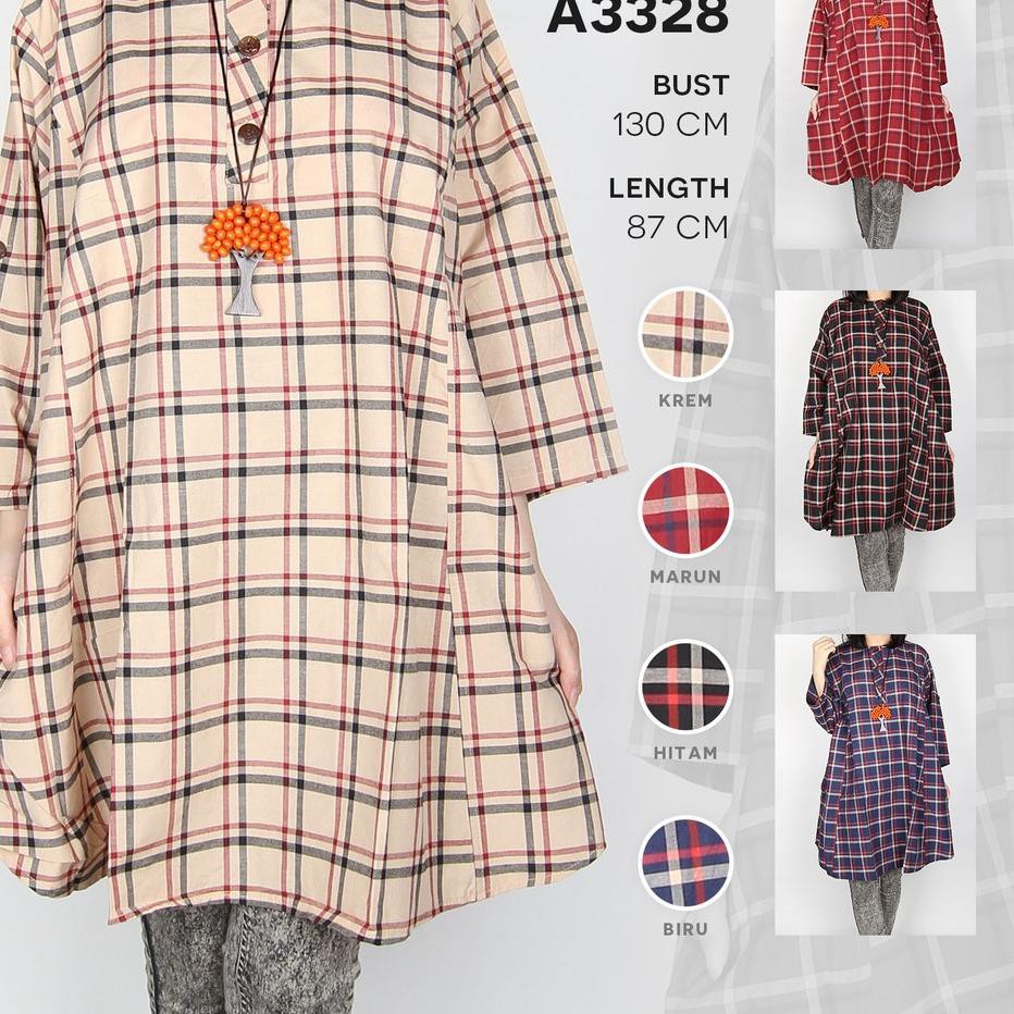 « Ready stok » CMC Maliju Tunik Jumbo Kotak Katun - A3328 ♥