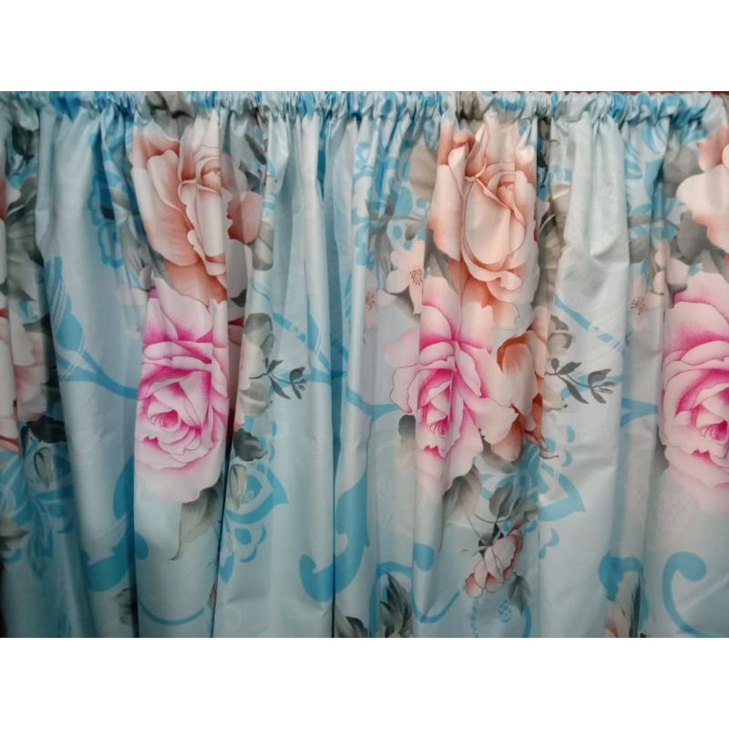 gorden kolong dapur murah motif bunga biru