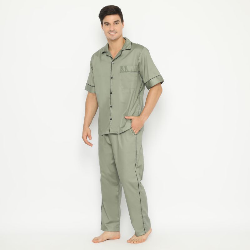 HANA SLEEPWEAR PIYAMA / BAJU TIDUR PRIA / WANITA ( COUPLE )  100 % COTTON-Green Plain