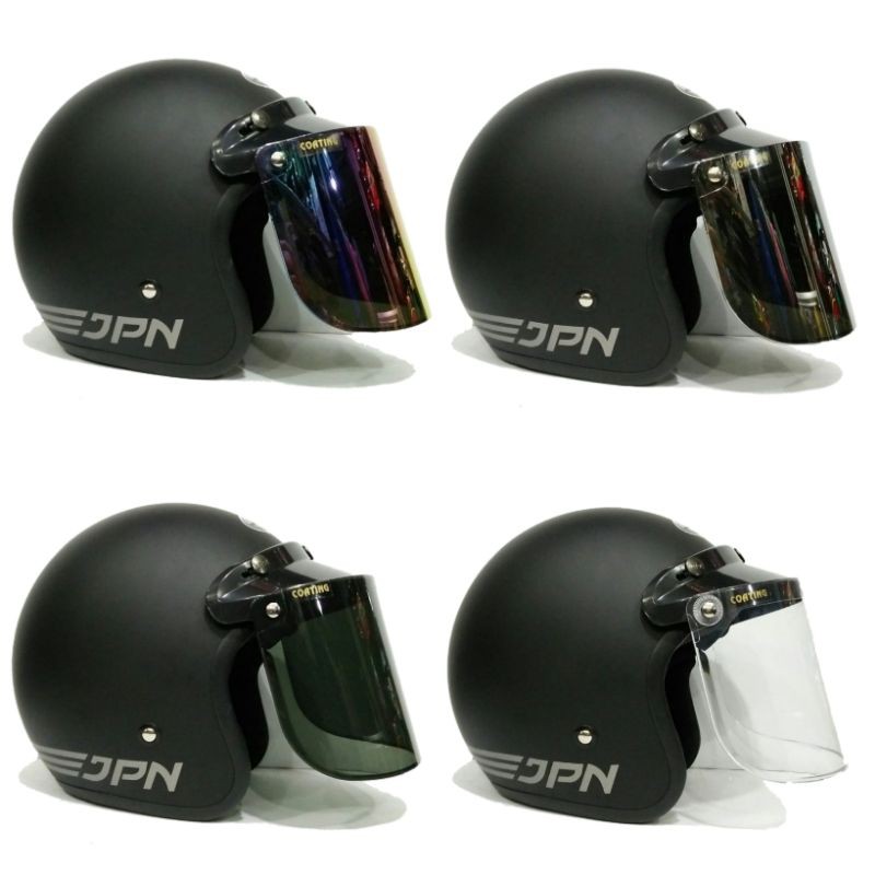 Helm Bogo JPN Arc Retro Hitam Dop kaca datar flat visor