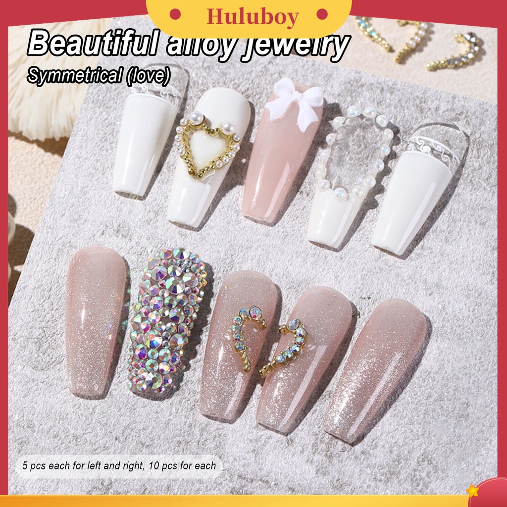 Huluboy Huluboy♡ 10pcs Dekorasi Manicure Bentuk Hati Simetris Bahan Alloy Untuk Fotografi