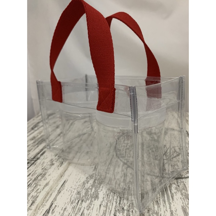 

✨ BISA COD ✨ Tas Tote PVC MIka Transparant Custom Size 23x10x18 Untuk Gift Hampers - Merah, 23x10x18