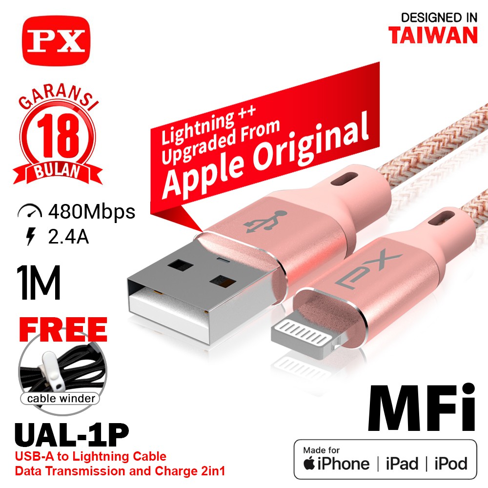 Kabel Charger Lightning to USB A MFi IPhone Ipad PX UAL-1P 1M