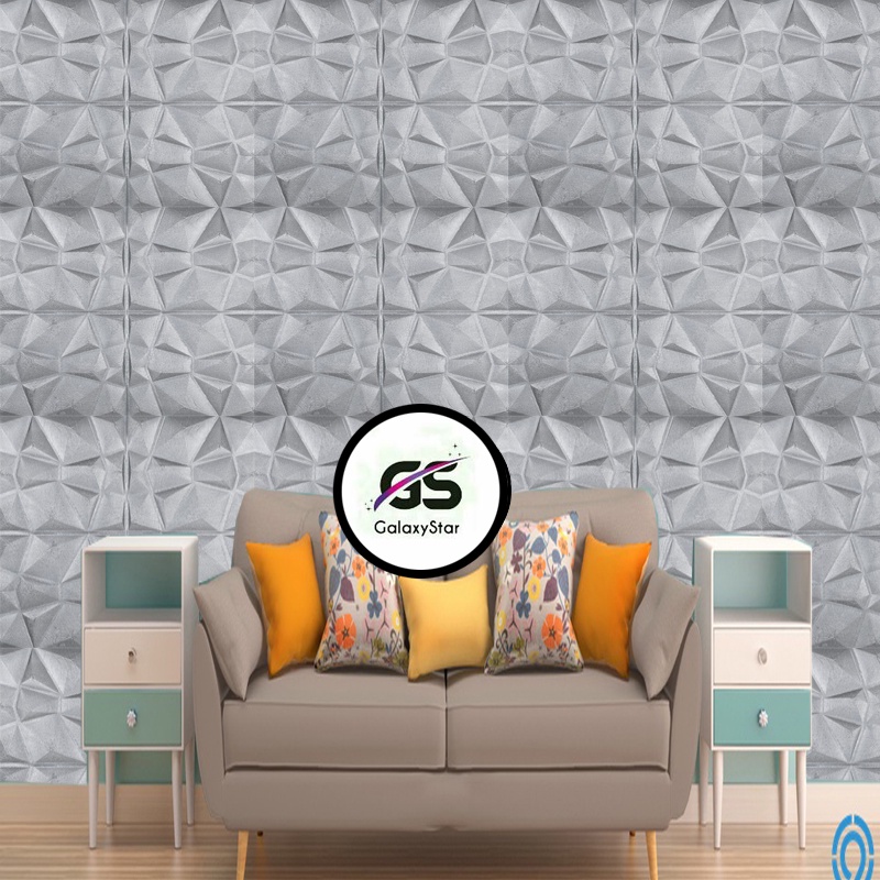 OK Wallpaper Foam 3D 6mm Batik Wallpaper Panel Diamond Triangle Abuabu Stiker Dinding 6mm
