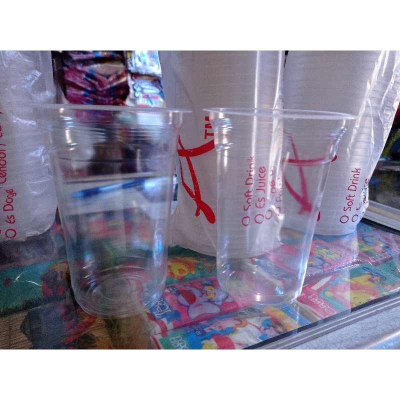 GELAS  PLASTIK (50) 12OZ 14OZ 16OZ ATM BENING LUSINAN DATAR TEBAL PLUS TUTUP OZE 12 OZ 14 OZ 16 OZ