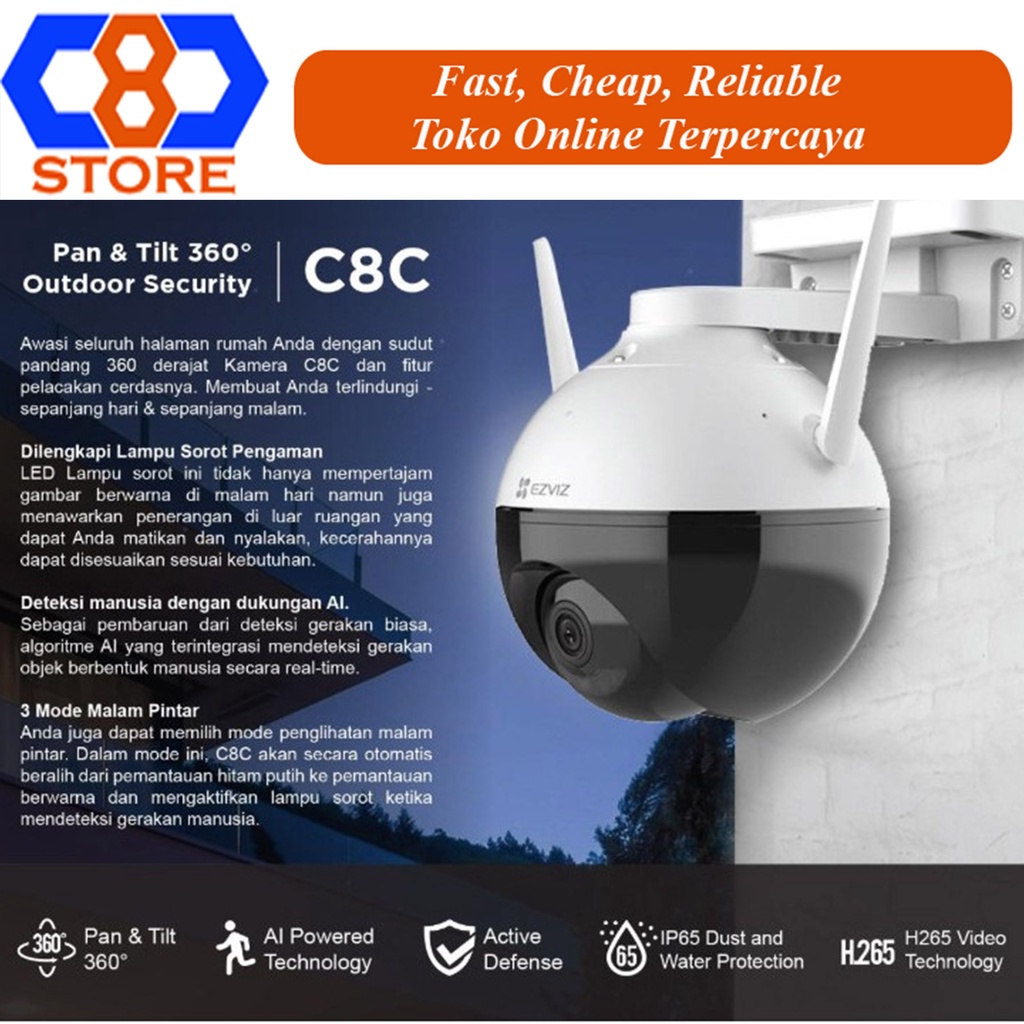 IP CAMERA WIFI EZVIZ C8C PTZ 360 2MP OUTDOOR IP65 GARANSI RESMI