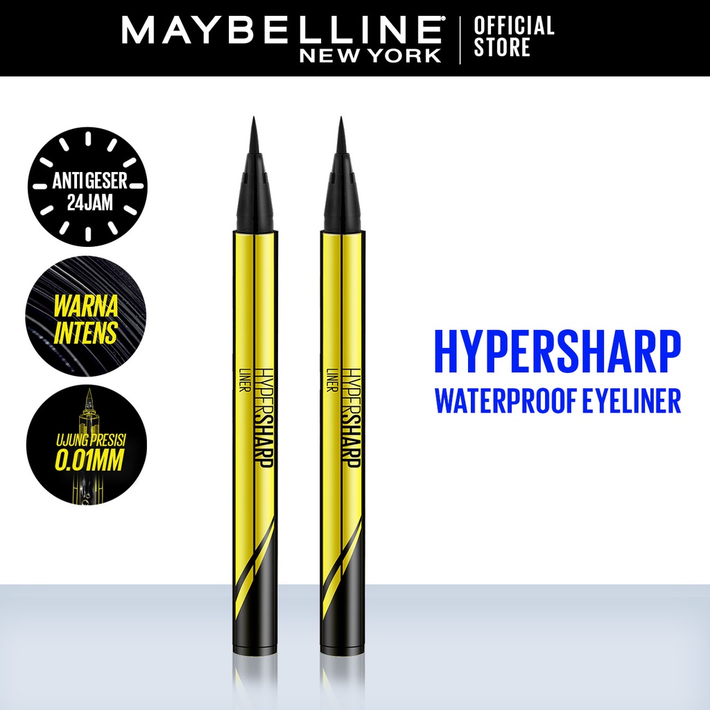 Maybelline Hypersharp Laser Liquid Pen Eyeliner Makeup - Waterproof Eyeliner Hitam (Twinpack)