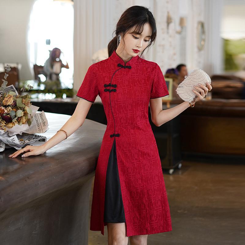 Ethnic style improved cheongsam summer 2021 new large women's dress retro thin commuter red dress