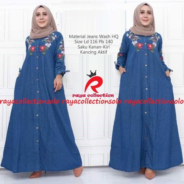 KEIKO MAXY | GAMIS MAWAR JEANS | DRAGE MAXY / GAMIS JUMBO JEANS BORDIR