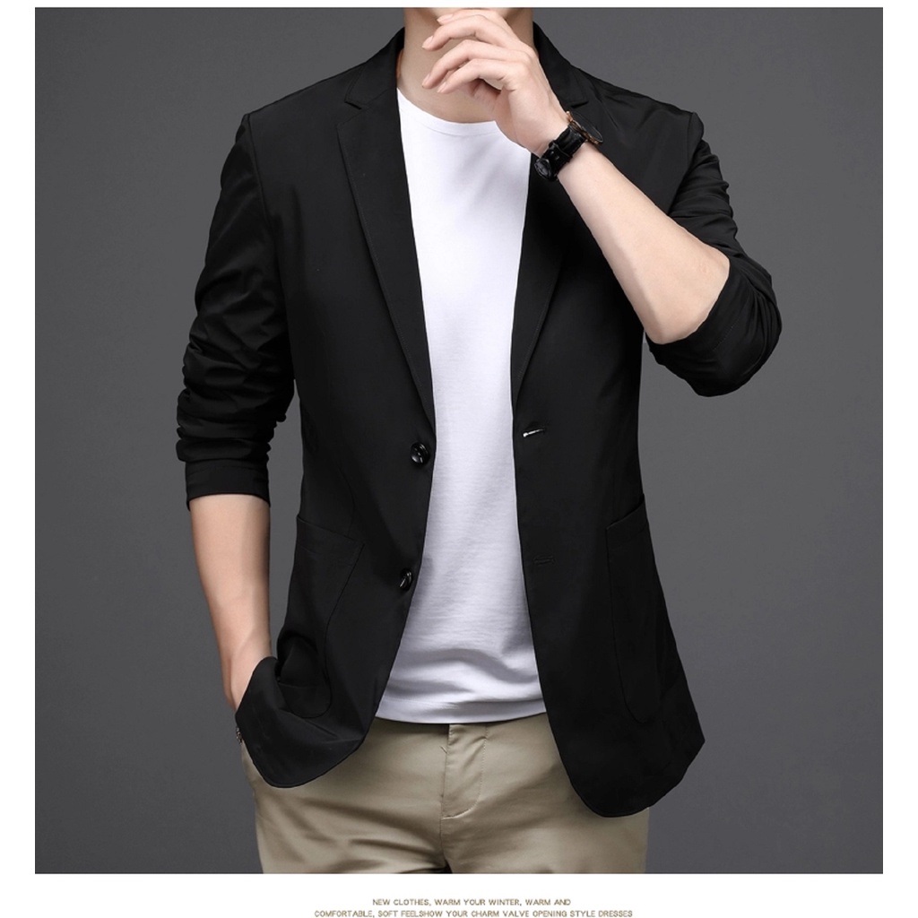 BLAZER SLIMFIT PRIA WARNA HITAM BRYAN BLACK BAHAN TWIST PREMIUM | BLAZER FORMAL COWOK FULL BLACK