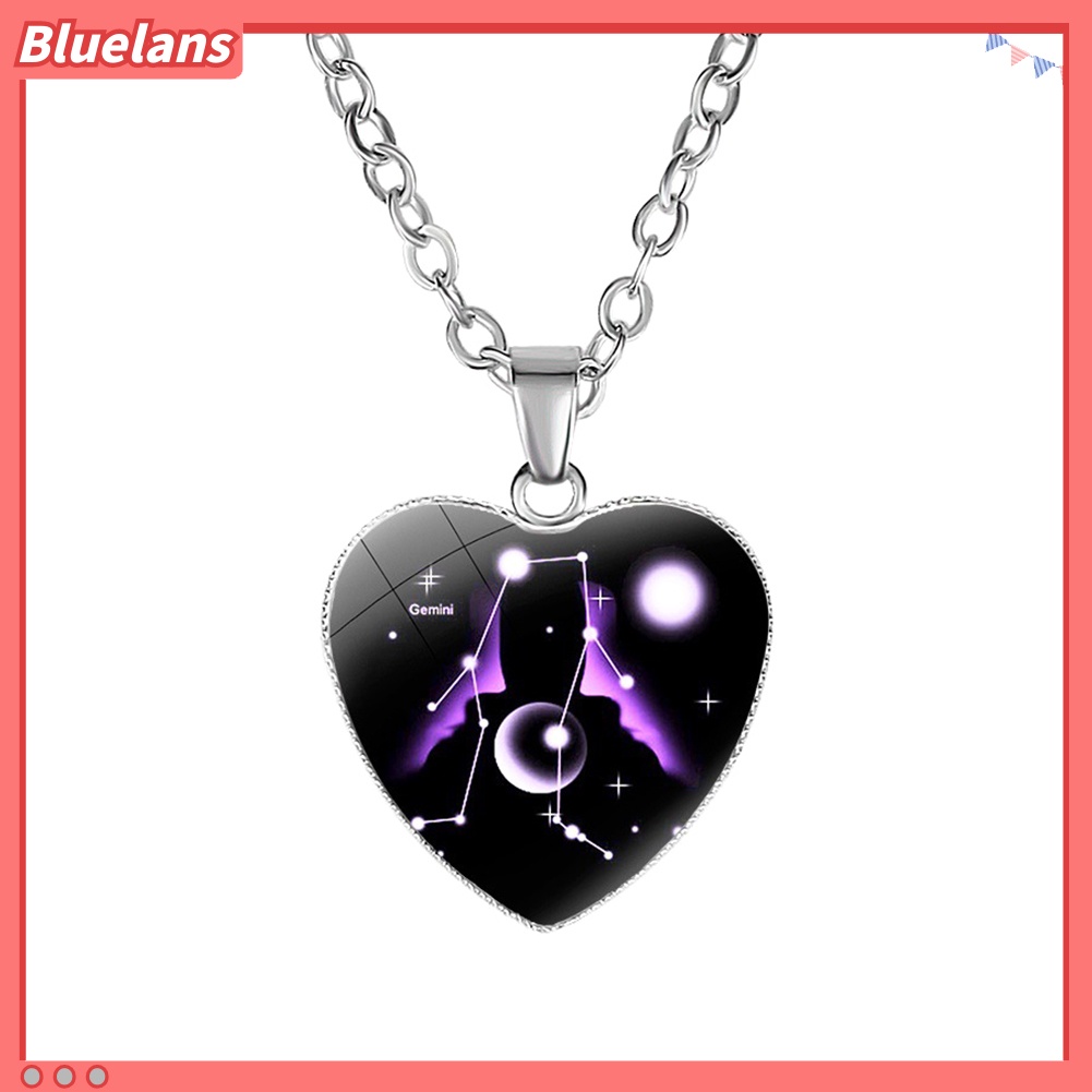 Bluelans Love Heart Necklace Fashion Charming Glass 12 Zodiac Constellations Sign Pendant for Women