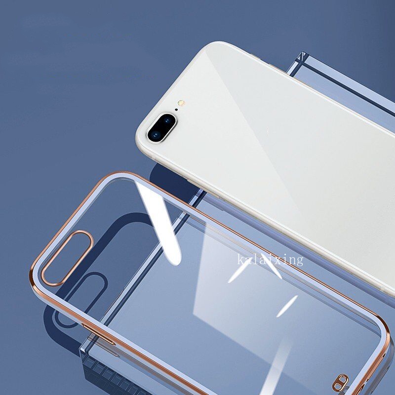 Transparent Electroplating Square Case for iPhone 11 6 7 8 Plus Xs Max Straight Edge Casing
