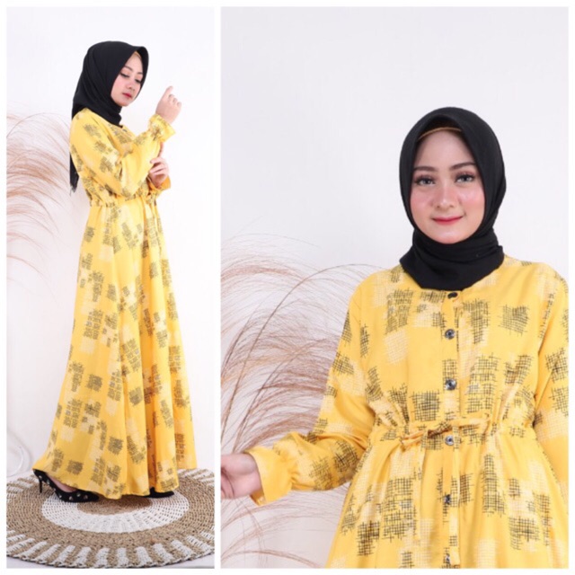 Gamis Wolfis Monalisa LD110 Busui kancing Deret / Serut Tali pinggang / 155-5076