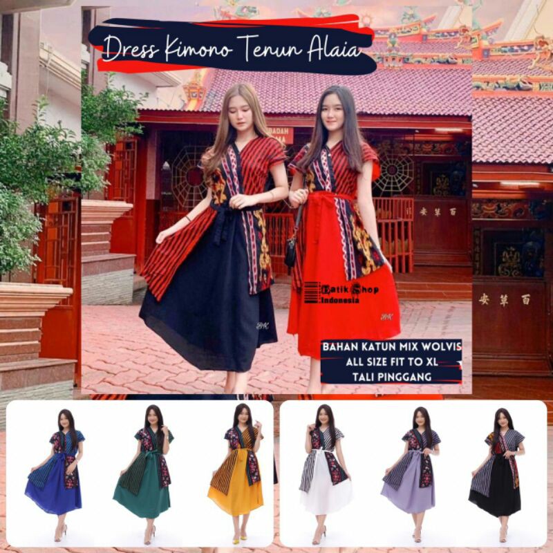 Dress Kimono Tenun Alaia Batik Kombinasi Baju Pesta Kondangan Kasual Cheongsam Chinese Imlek Series