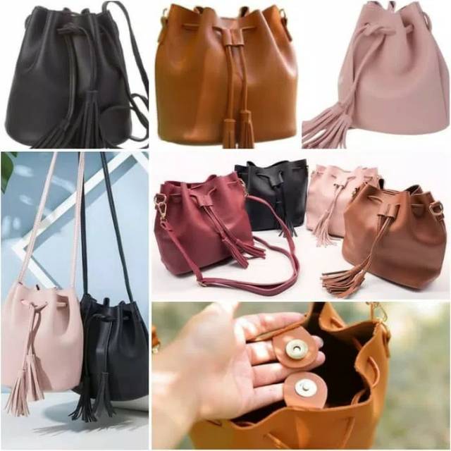 Tas Fashion Wanita Import Slingbag Tas Selempang Miniso Serut Leather
