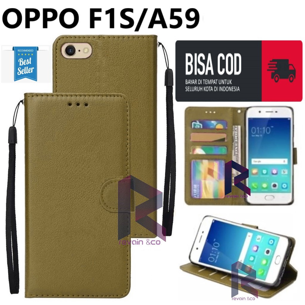 SARUNG KULIT OPPO F1S/A59 FLIP WALLET LEATHER KULIT PREMIUM SARUNG BUKA TUTUP FLIP CASE OPPO F1S A59