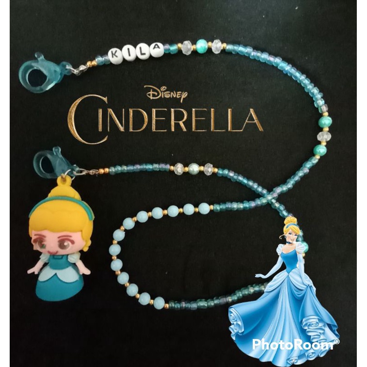 kalung masker / strap masker tema Cinderella ada bandulnya/boneka bisa request nama