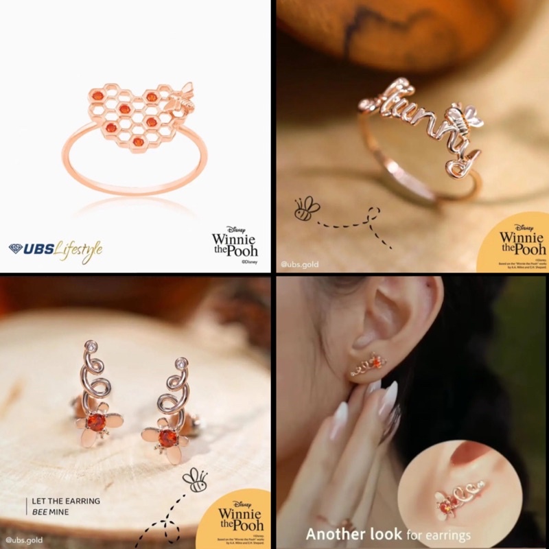 Cincin dan Anting tusuk Giwang Winnie the Pooh Lebah UBS