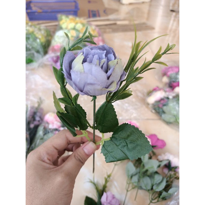 Peony Bunga Plastik Artificial Dekorasi Rustic Hiasan Mahar Dried Flower Hampers Ringbox-Ungu