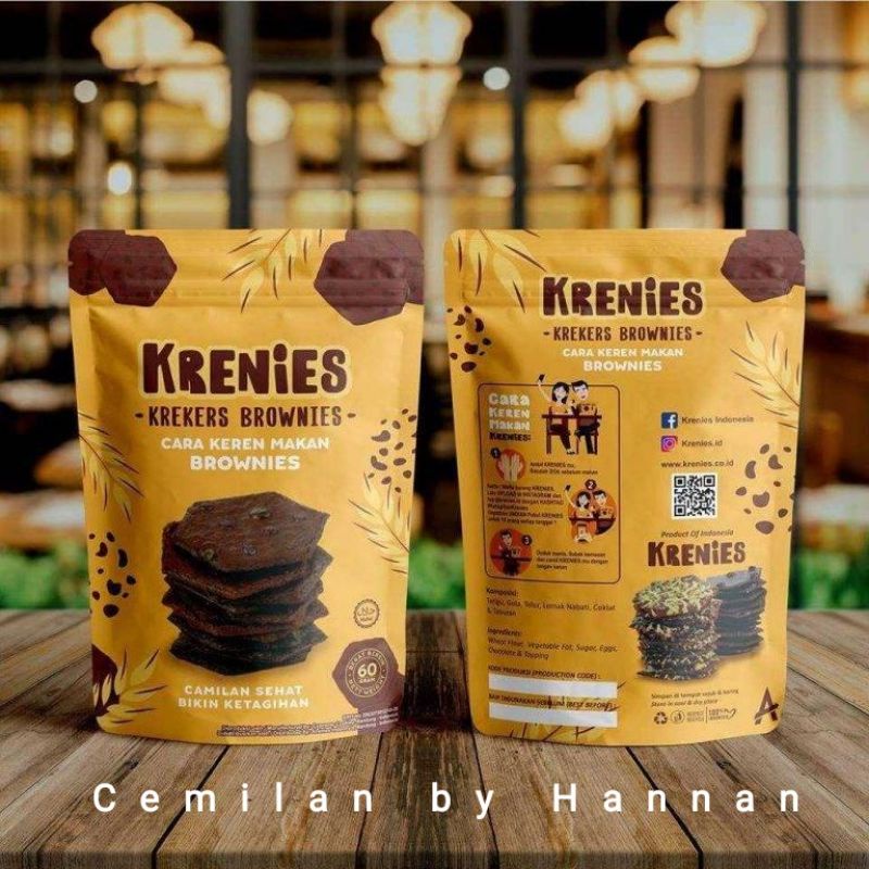 

Krenies Makanan Ringan Kekinian Krekers Brownies Kering 60 gr, Renyah dan Manis