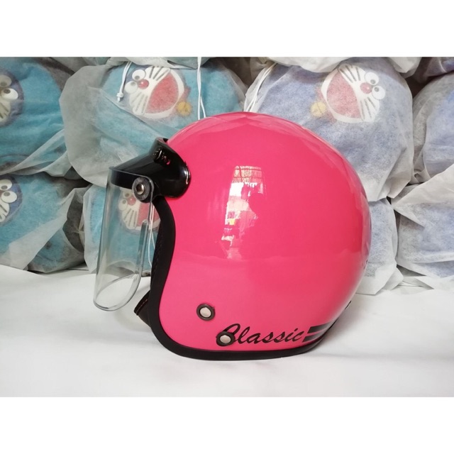 HELM BOGO CLASSIC PINK KACA DATAR BENING