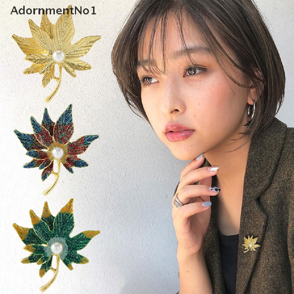 (AdornmentNo1) Bros Pin Bentuk Daun Maple Aksen Kristal + Mutiara Imitasi Untuk Aksesoris Wanita