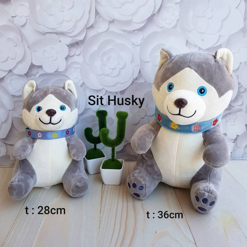 BONEKA ANJING HUSKY DOG KALUNG BUNGA