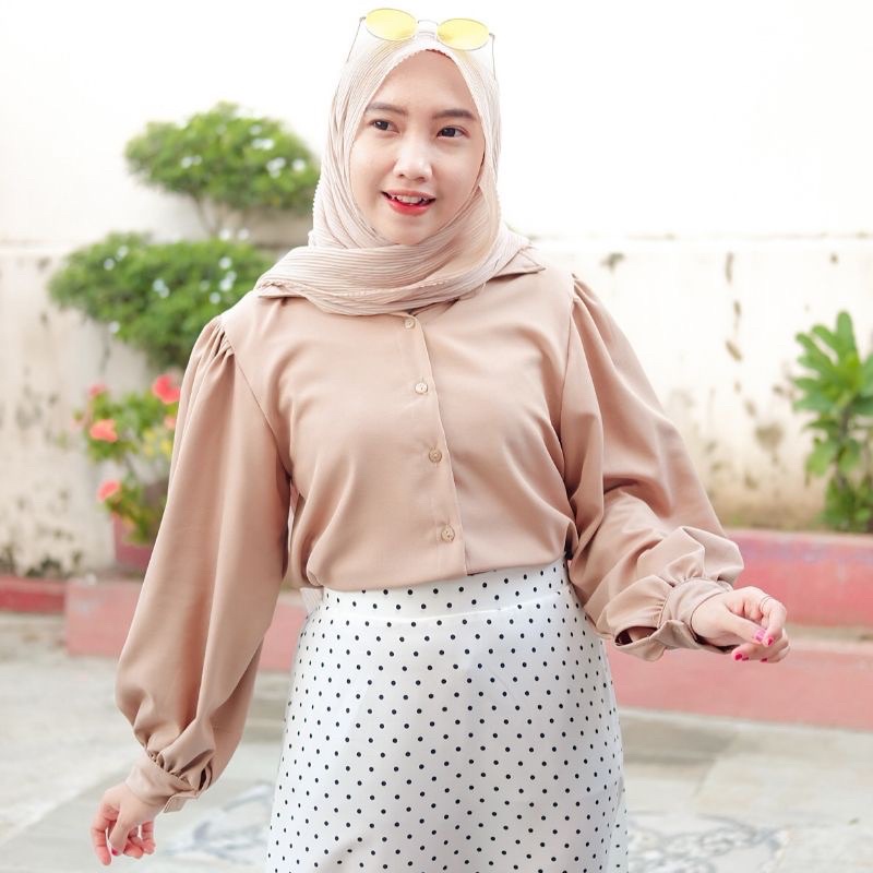 Ayana Blouse Baju Kemeja Lengan Balon Puffy Korean Style Fashion Atasan Wanita Kekinian Muslim Dinner Party Casual