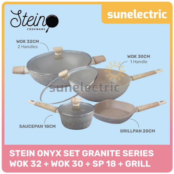 STEIN Cookware ONYX 7 PCS SET Granite Greblon Series / Panci Set Penggorengan / Wajan Wok Anti Lengk