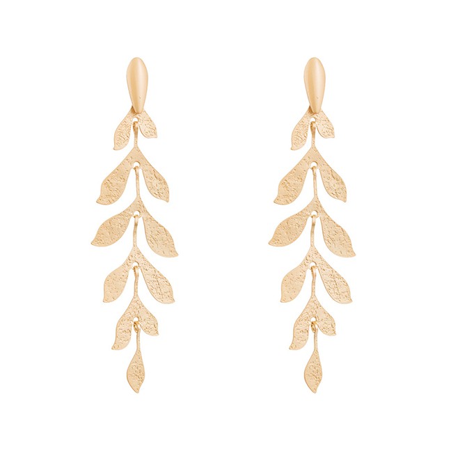 LRC Anting Tusuk Fashion Gold Multi-layered Leaves Tassel Earrings D55184