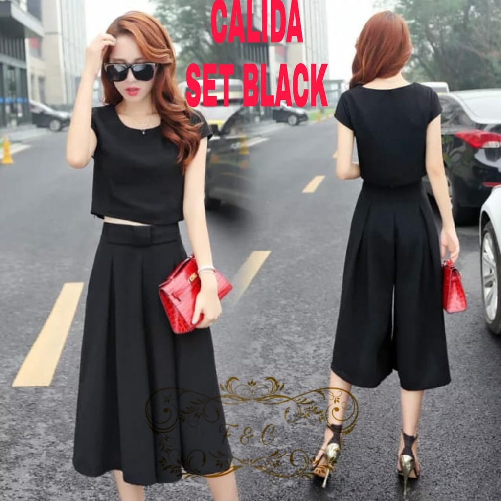 Setelan Wanita Lengan Pendek/ Set CALIDA Celana Kulot/ Fashion Wanita