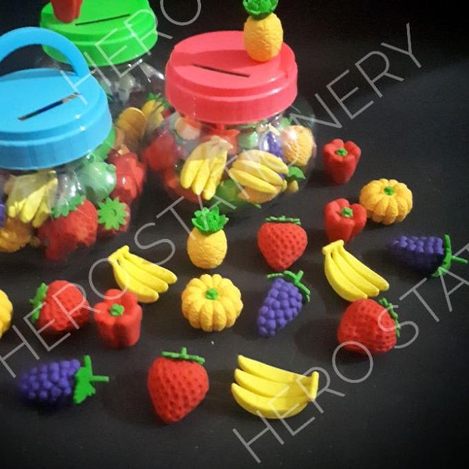 

[Original] Penghapus model buah fancy fruit eraser toples isi 24 unit