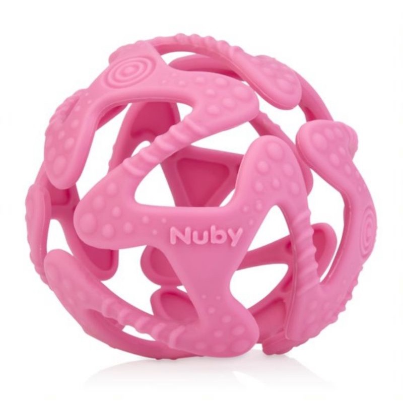 Nuby Baby Teether Tuggy Ball Mainan Sensori Silikon/Gigitan Bayi