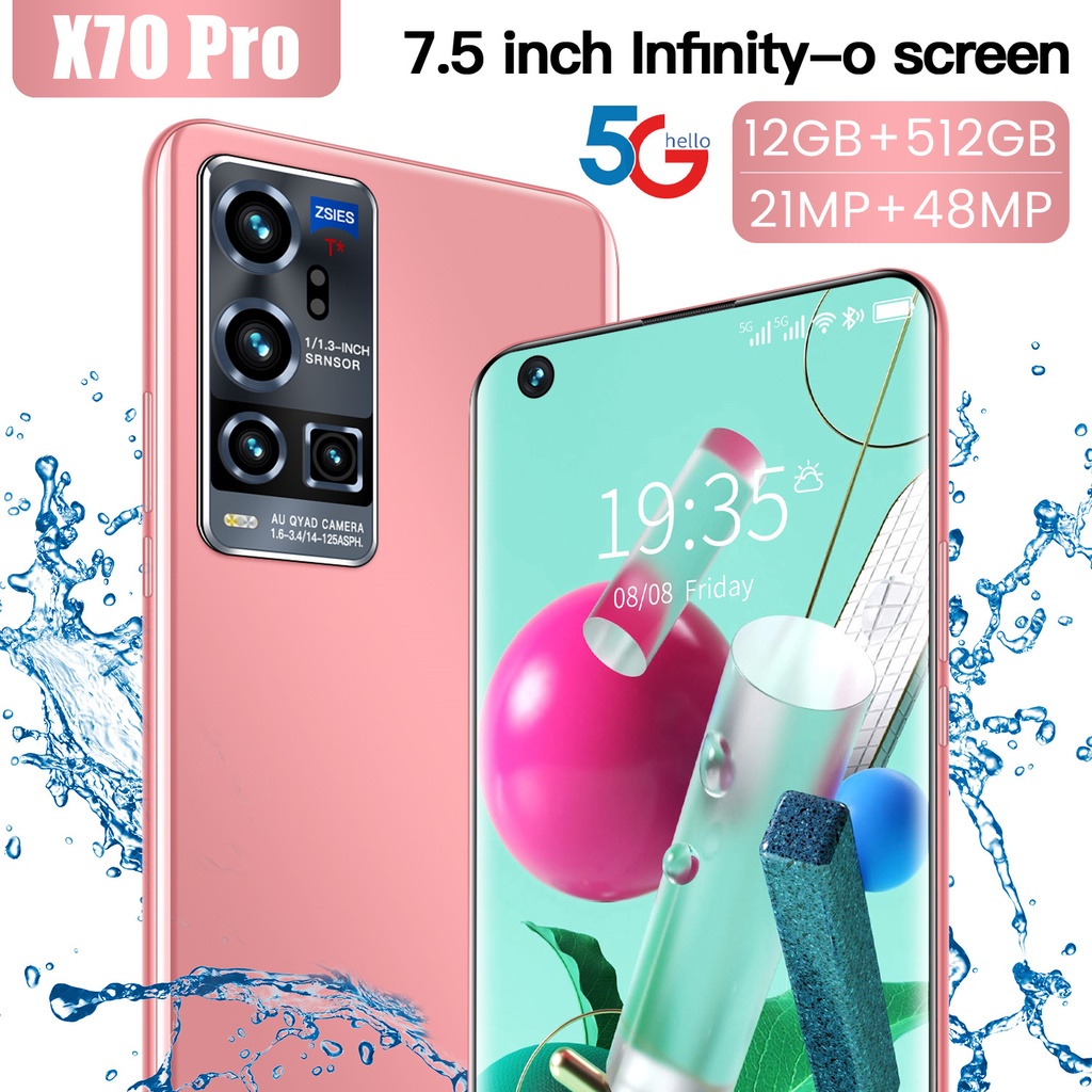 Original promo HP Murah Smartphone X70  Pro Global Ponsel Pintar 12GB + 512 GB Versi Global 7.5 Inci Bluetooth Dual SIM Sidik Jari Membuka