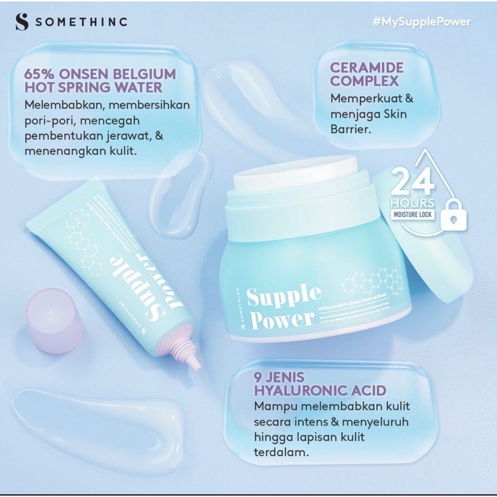 SOMETHINC Supple Power Hyaluronic9+Onsen Moisture Bomb Gel - Krim Pagi dan Malam (Kulit Sensitif)