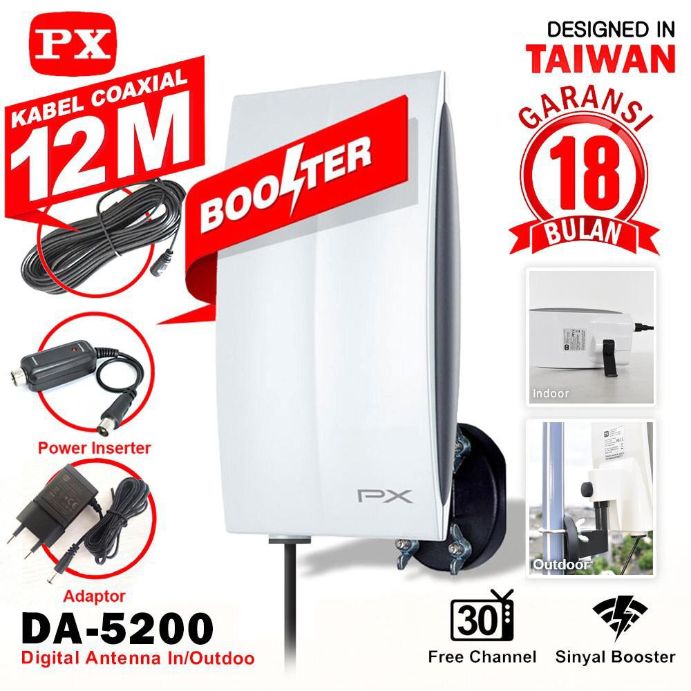 Antena TV Digital Analog PX DA-5200 Kabel 12M Booster Indoor-Outdoor