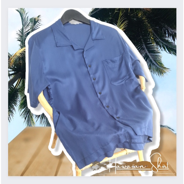 Kemeja Hawai Lengan Pendek Pria Jumbo Navy Polos
