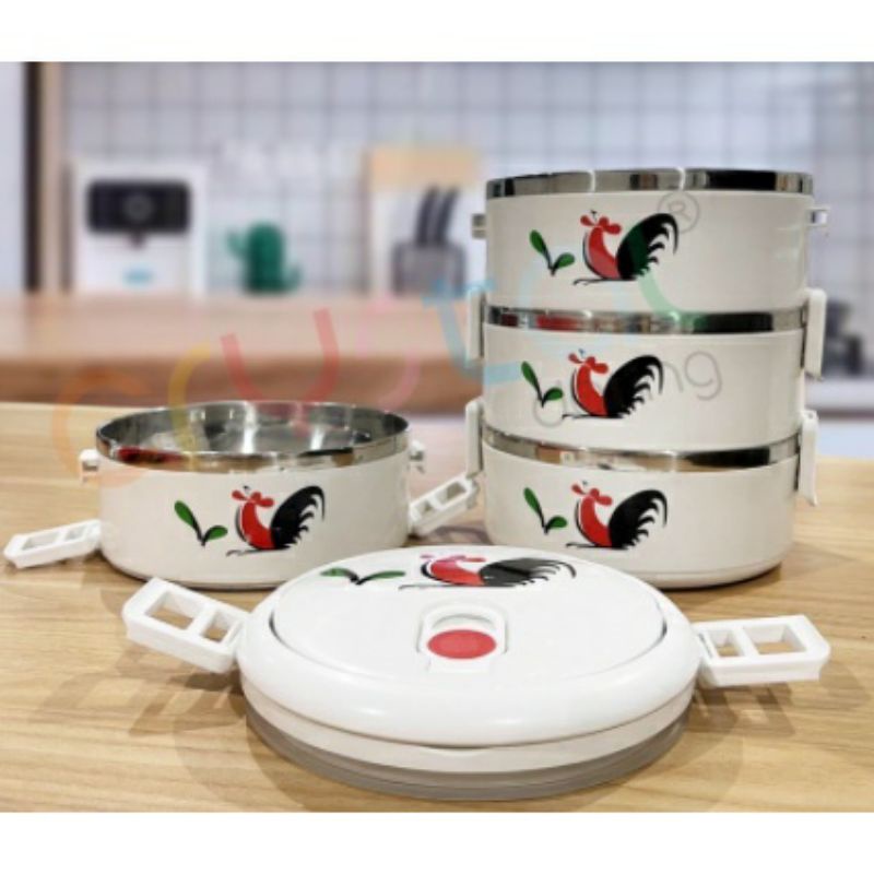 (MURAH) RANTANG 4 SUSUN AYAM JAGO / RANTANG BEKAL 4 SUSUN / RANTANG AYAM JAGO 4 SUSUN PUTIH