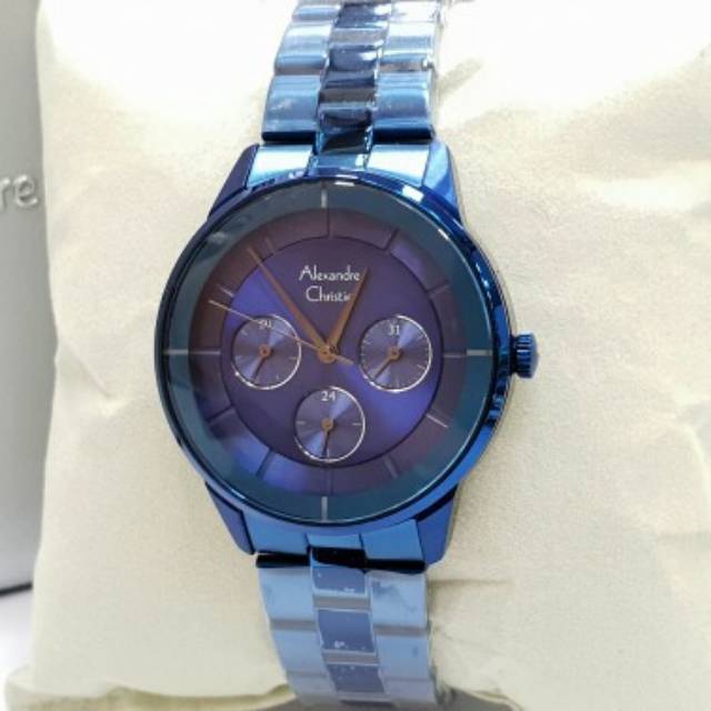 JAM TANGAN WANITA ALEXANDRE CHRISTIE AC 2714 MULTIFUNCTION FULL BLUE ORIGINAL