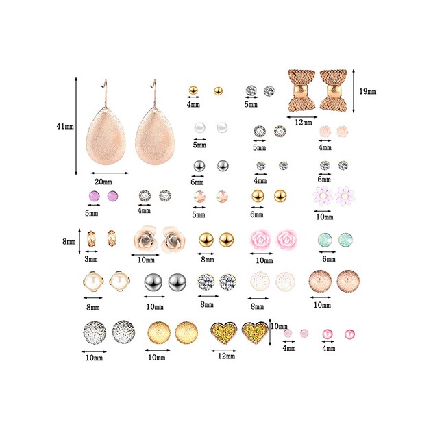 LRC Anting Set Fashion Color Love Collar With Gold Earrings Set (30 Pairs) F70864