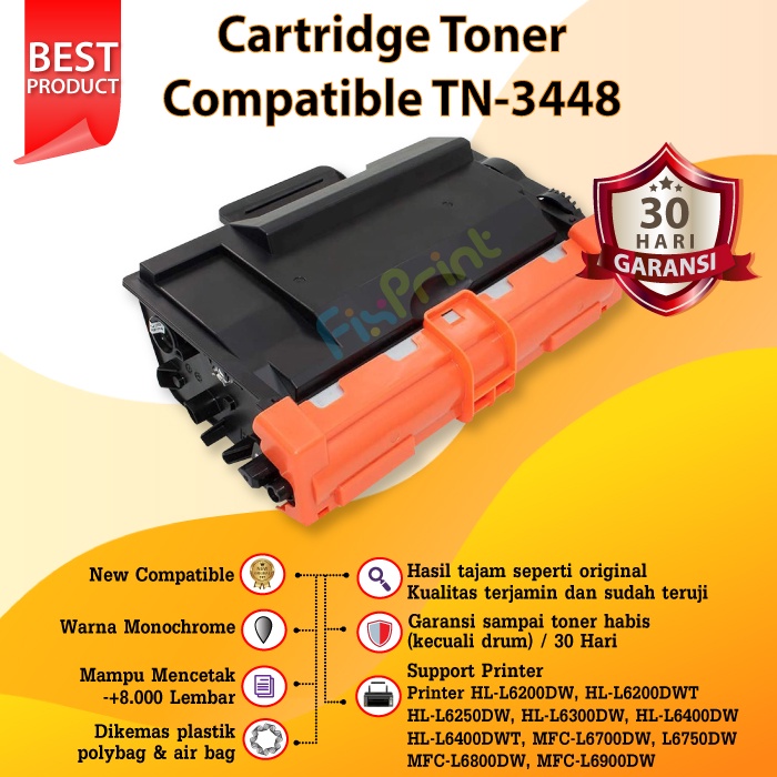 Cartridge Toner Compatible TN3448 TN 3448 TN-3448 Printer Brother HL-L5000D L5100DN L6400DW L5700DN