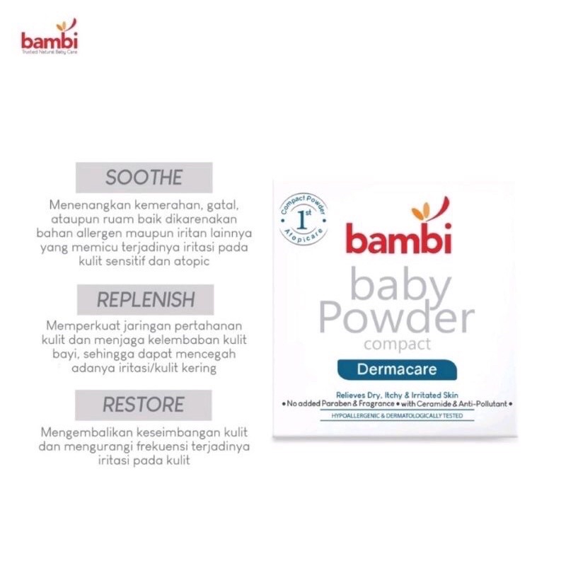 BAMBI BEDAK PADAT BAYI KULIT SENSITIF BAMBI BABY COMPACT POWDER DERMACARE 40GR