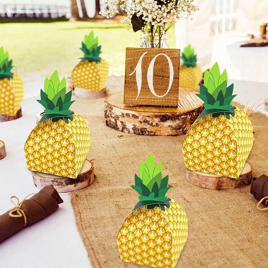 Lanfy Pineapple Favor Boxes Beach 50Pcs 3D Hawaii Tropical Perlengkapan Pesta