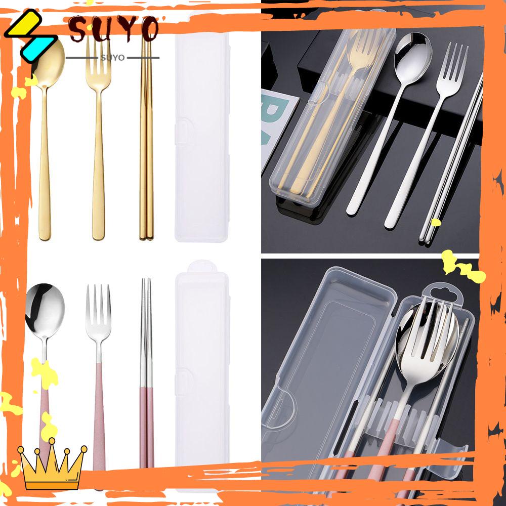 Suyo Set Peralatan Makan Sendok Garpu Sumpit Portable Bahan Stainless Steel Untuk Outdoor