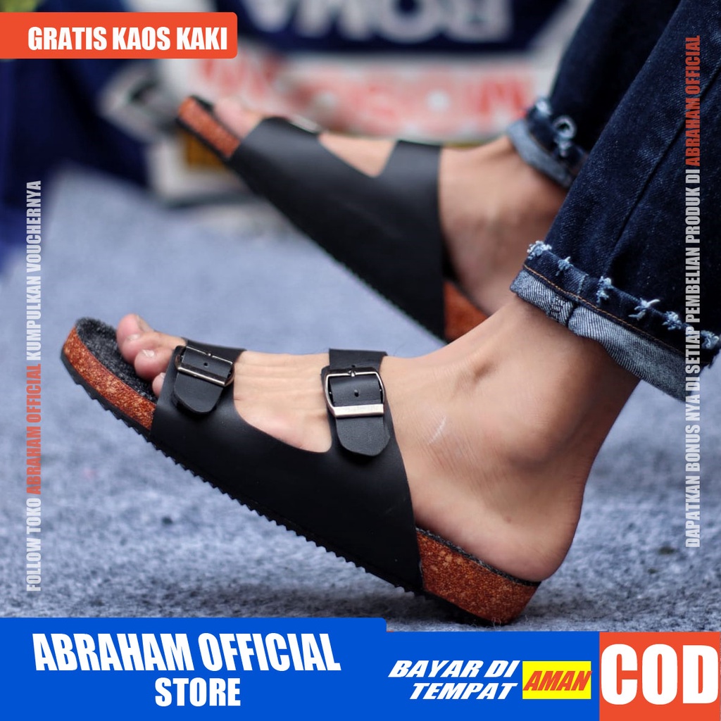 ABRHM x KHENICI Sandal Slop Pria Sandal Pria Slop Kulit Pu Sandal Slide Cowok / Cowo Keren kekinian