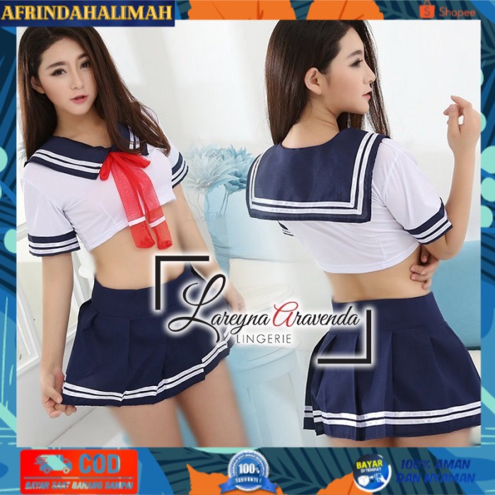 

{TERBARU} Set Lingerie + G String Seksi Model Costum Japan School Uniform LG293